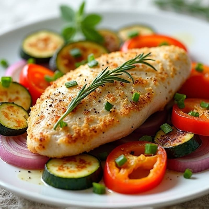 Herb-Crusted Pan Seared Chicken with Roasted Vegetables