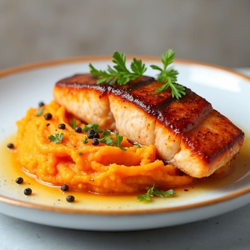 Honey-Glazed Ginger Salmon with Sweet Potato Mash