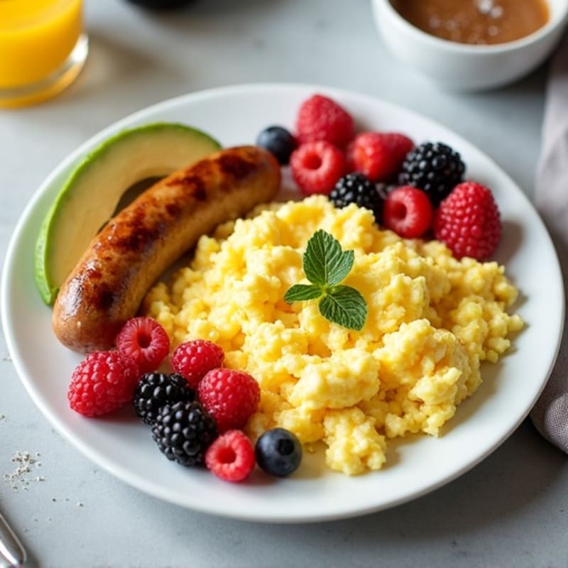 Scrambled Egg Whites with Chicken Sausage and Fresh Berries