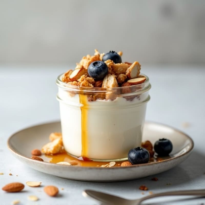 High-Protein Greek Yogurt Parfait with Chopped Chicken and Almonds