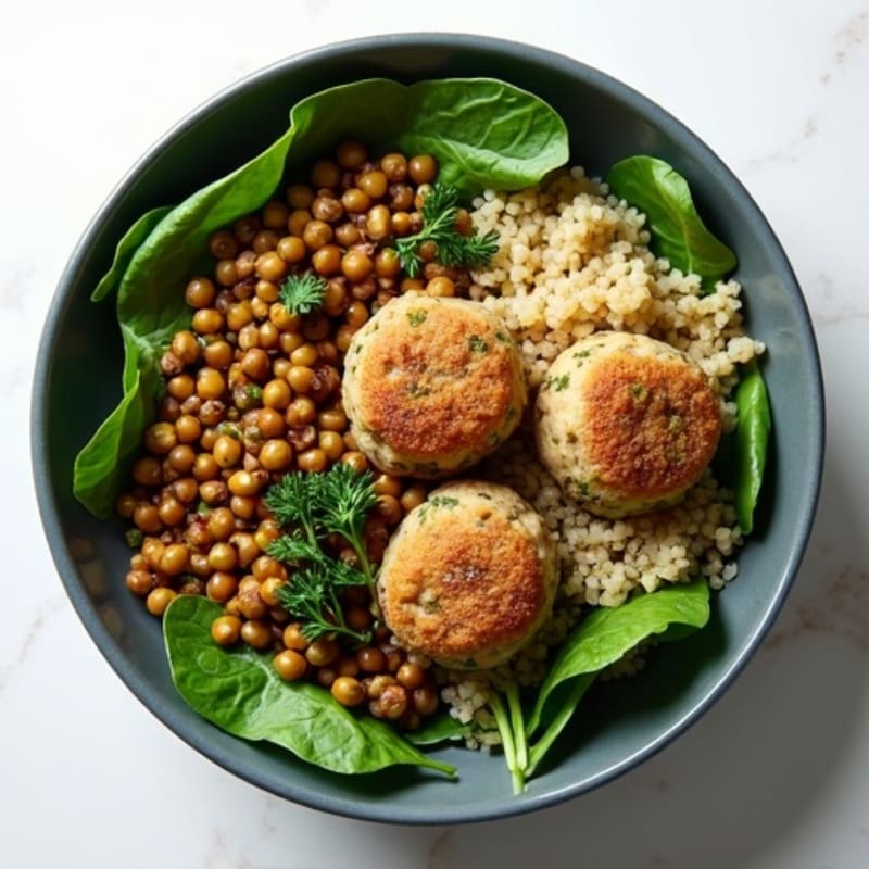 Herb-Crusted Turkey Meatballs with Lentil Quinoa Bowl