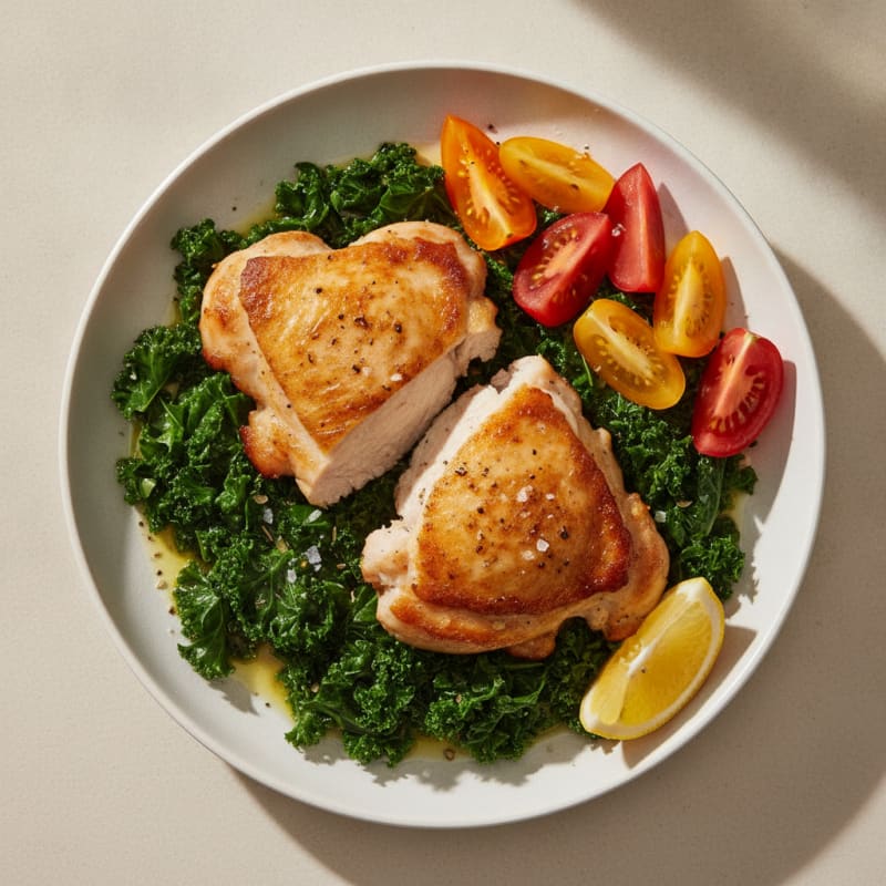 Pan-Seared Chicken Thighs with Braised Greens