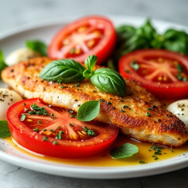 Crispy Pan-Seared Chicken with Fresh Tomato, Mozzarella, and Basil