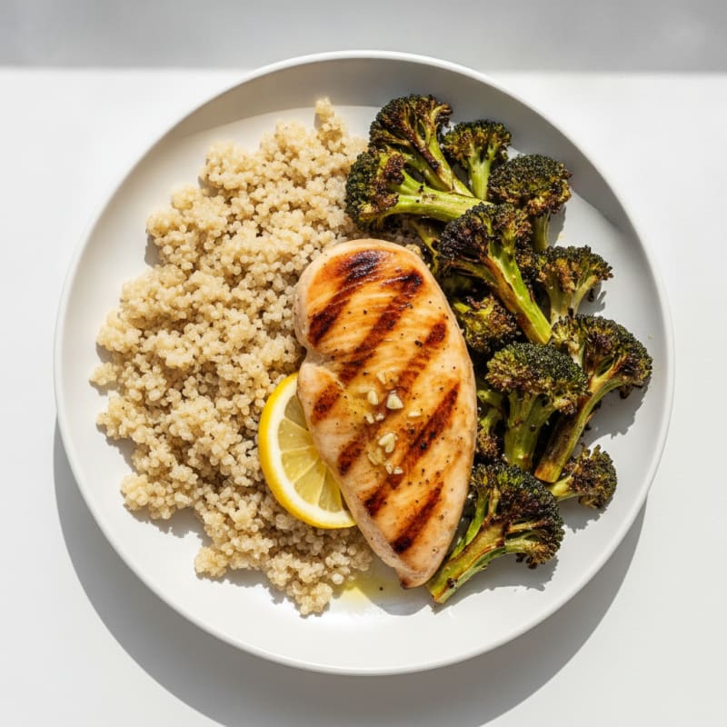Grilled Chicken Breast with Quinoa and Roasted Broccoli