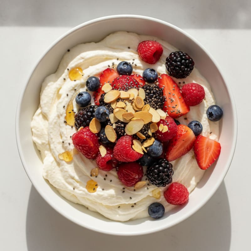 Silky Greek Yogurt Protein Mousse with Mixed Berries