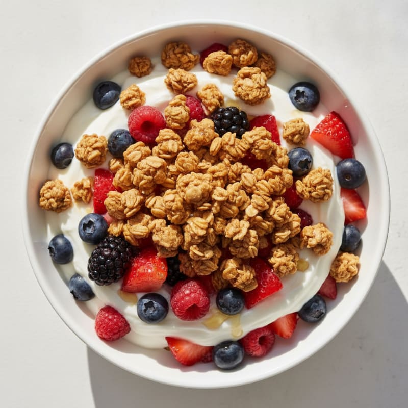 Creamy Greek Yogurt Parfait with Mixed Berries and Protein Granola