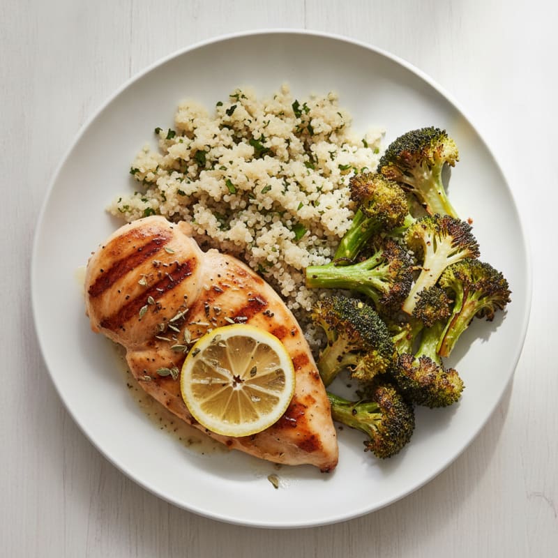 Grilled Chicken Breast with Quinoa and Roasted Broccoli