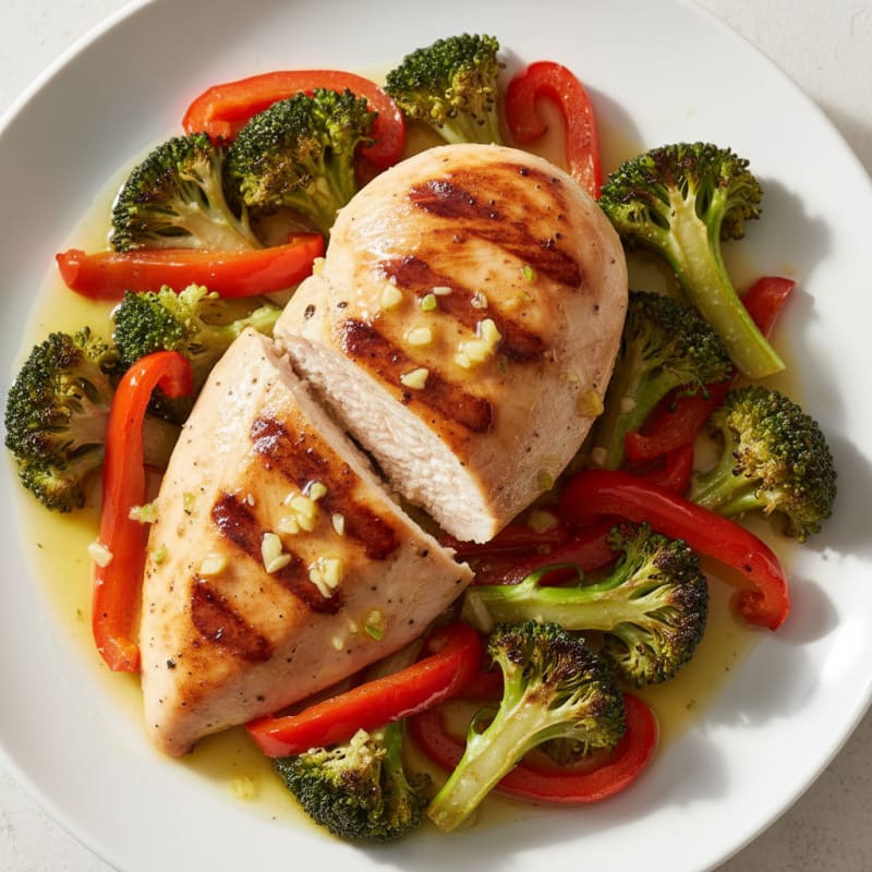 Grilled Chicken Breast with Roasted Broccoli and Red Pepper