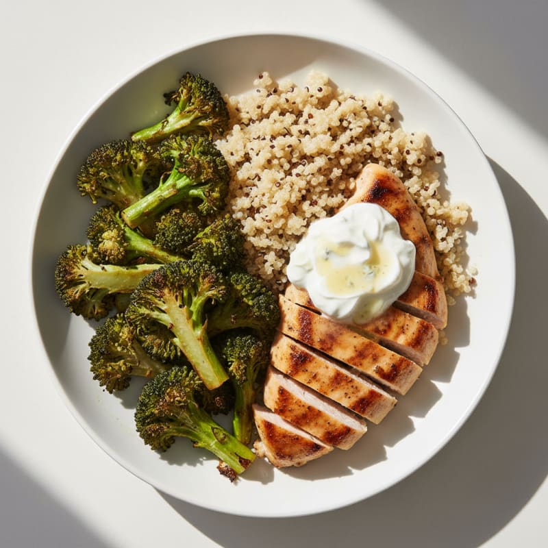 Grilled Chicken Breast with Roasted Broccoli and Quinoa