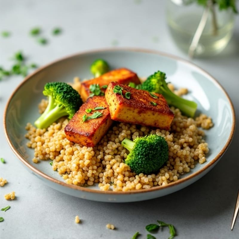 Crispy Tofu with Roasted Broccoli and Quinoa