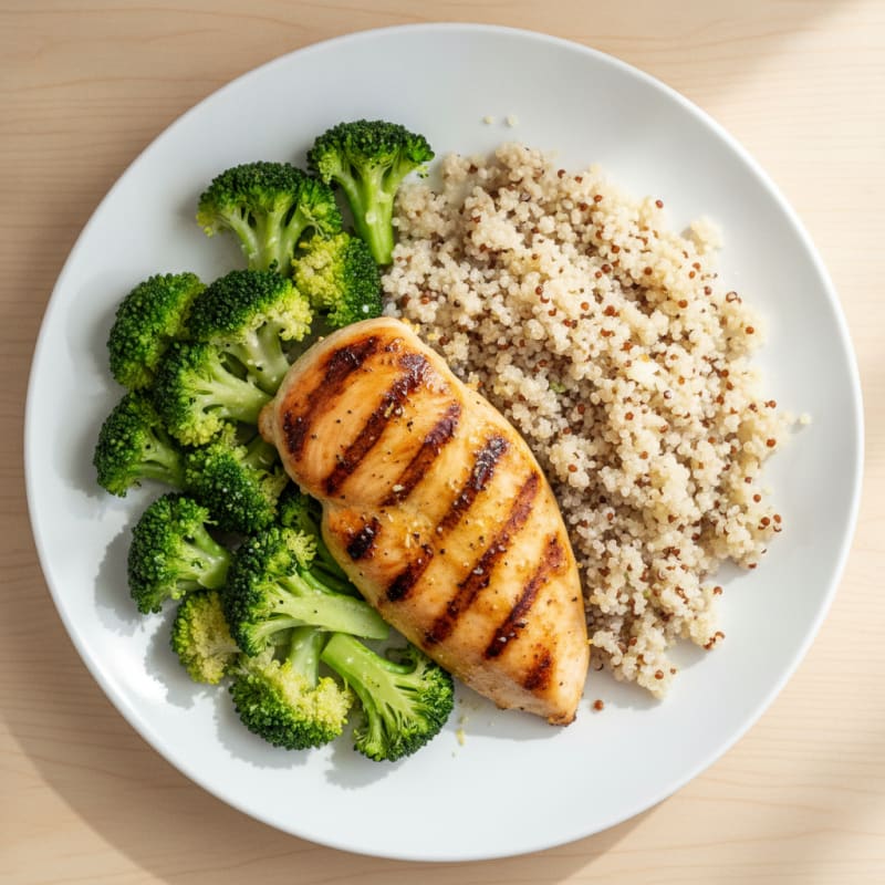 Grilled Chicken Breast with Quinoa and Steamed Broccoli