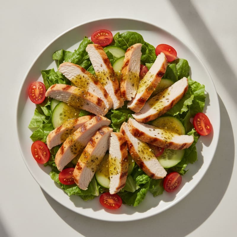 Grilled Turkey Breast Salad with Crisp Romaine and Cherry Tomatoes