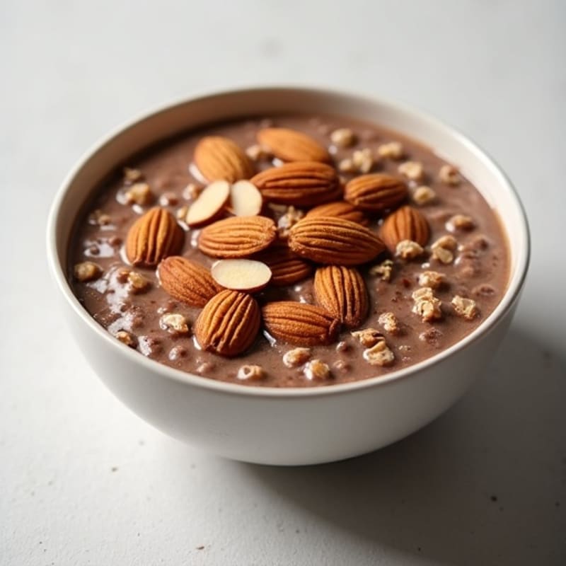 Creamy Chocolate Protein Oatmeal with Crunchy Toasted Almonds