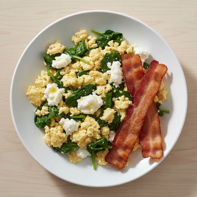 Cottage Cheese Scramble with Spinach and Turkey Bacon