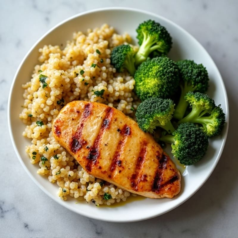 Grilled Chicken Breast with Quinoa and Roasted Broccoli
