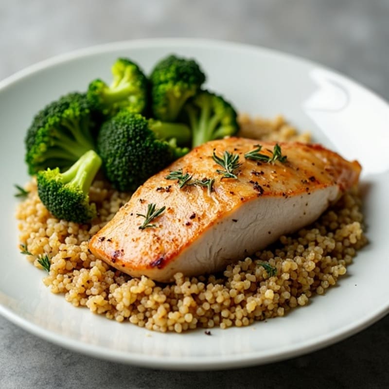 Roasted Herb-Crusted Turkey Breast with Steamed Broccoli and Quinoa
