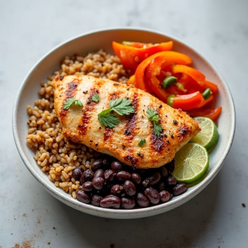 Grilled Chicken Fajita Bowl with Black Beans and Brown Rice