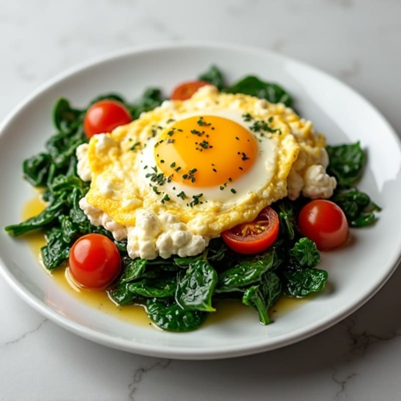 Cottage Cheese and Egg White Scramble with Sautéed Spinach