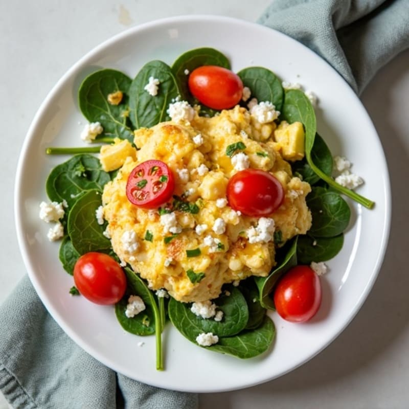 Spinach Chicken Egg White Scramble with Feta