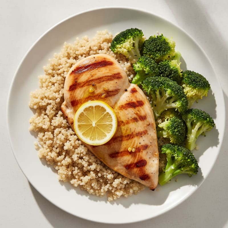Grilled Chicken Breast with Quinoa and Steamed Broccoli