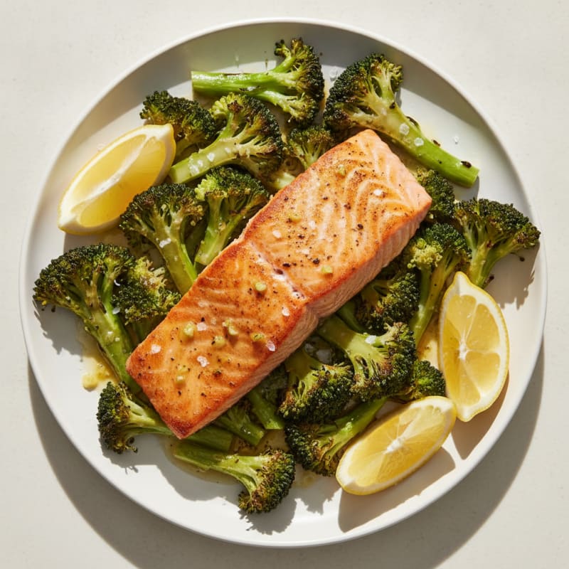 Seared Salmon with Roasted Broccoli and Lemon