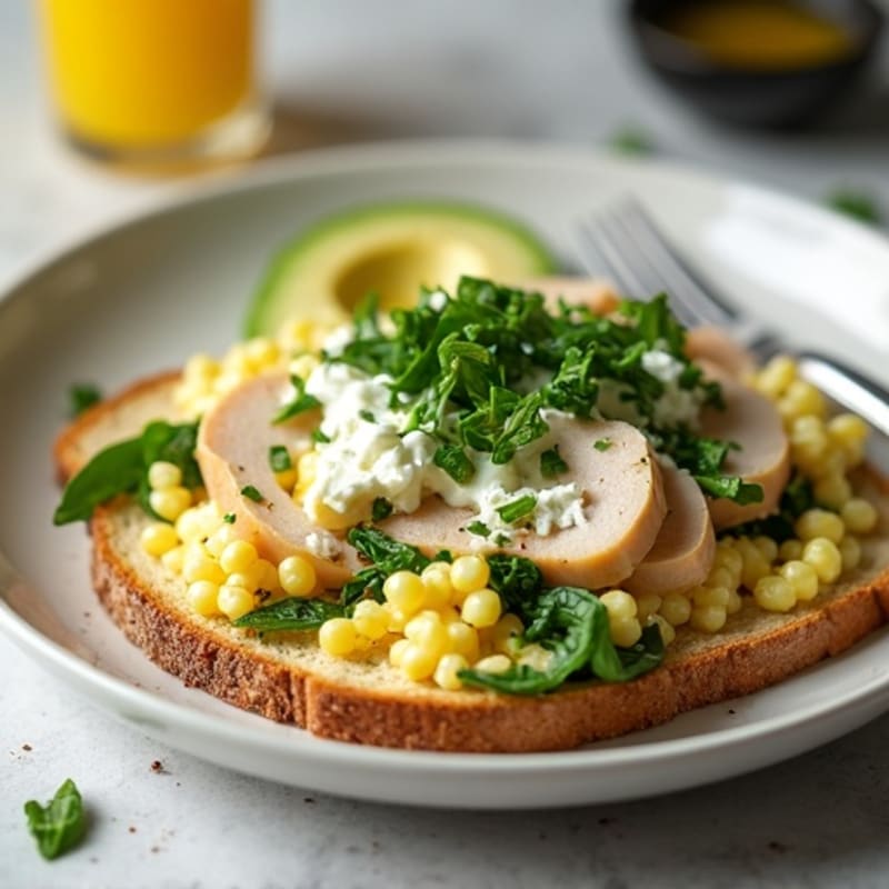 Egg White Spinach Scramble with Cottage Cheese and Sliced Turkey