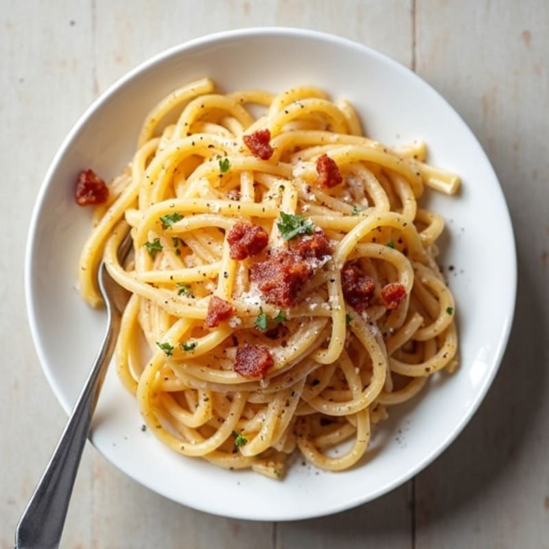 Healthy Creamy Pasta Carbonara with Crispy Pancetta