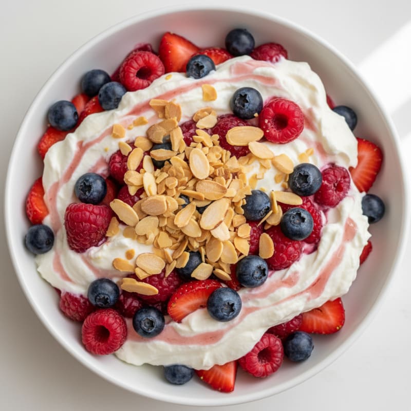 Greek Yogurt Protein Parfait with Mixed Berries and Almonds