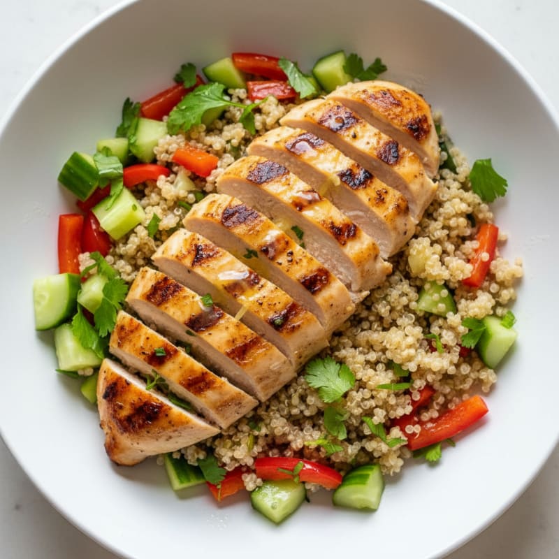 Grilled Chicken and Quinoa Bowl with Crunchy Vegetables