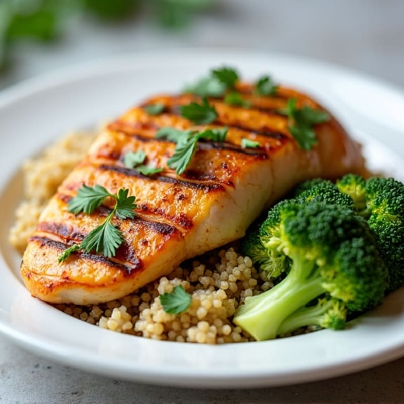 Grilled Chicken Breast with Quinoa and Roasted Broccoli