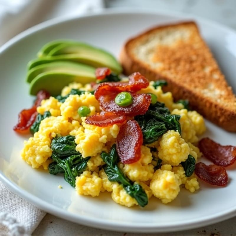 Cottage Cheese Scramble with Spinach and Turkey Bacon