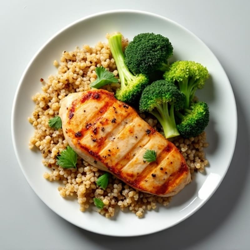 Grilled Chicken Breast with Quinoa and Steamed Broccoli