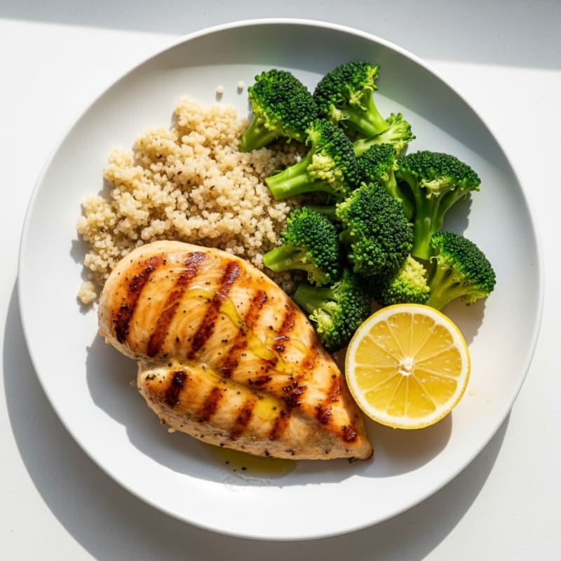 Grilled Chicken Breast with Quinoa and Steamed Broccoli