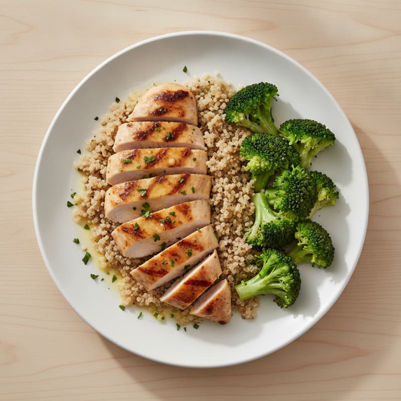 Grilled Chicken Breast with Quinoa and Steamed Broccoli