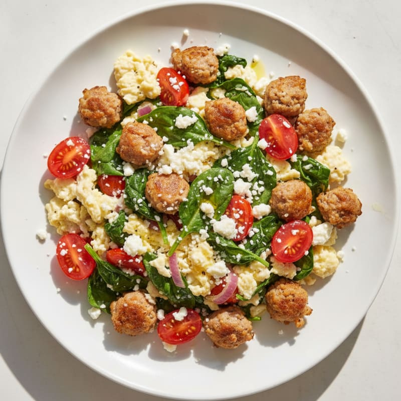 Egg White and Spinach Scramble with Turkey Sausage