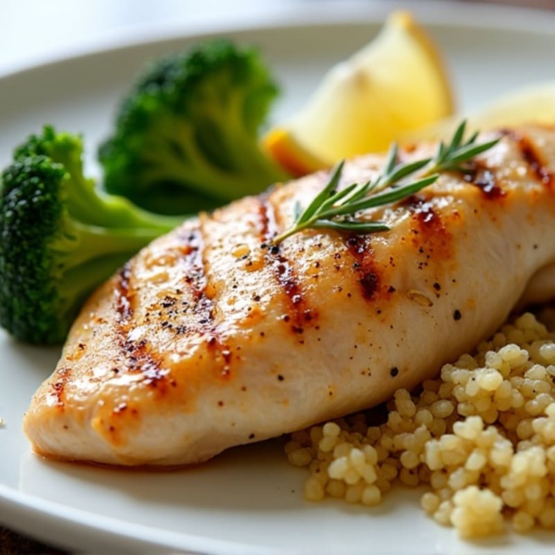 Citrus-Garlic Grilled Chicken Breast with Steamed Broccoli and Quinoa