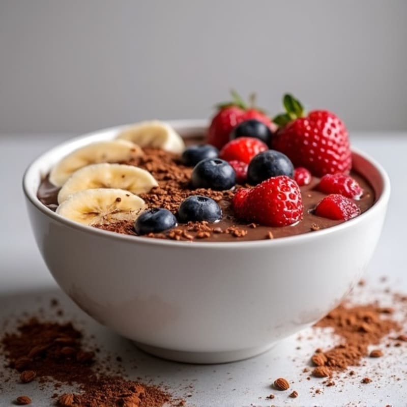 Velvety Dark Chocolate Protein Smoothie Bowl with Berries and Hemp Seeds
