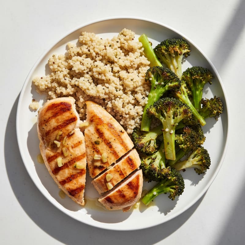 Grilled Chicken Breast with Quinoa and Roasted Broccoli