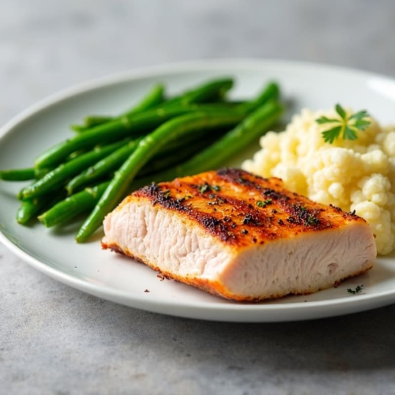 Seared Turkey Breast with Steamed Green Beans and Cauliflower Mash