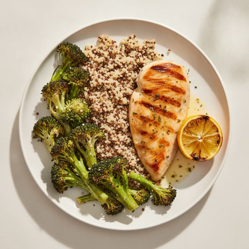 Grilled Chicken Breast with Roasted Broccoli and Quinoa