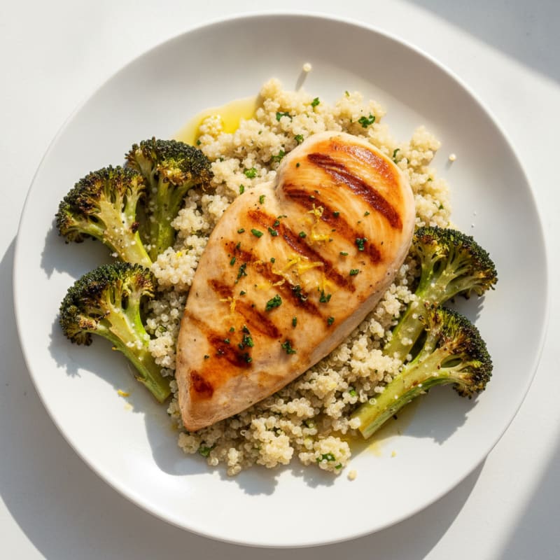 Grilled Chicken Breast with Quinoa and Roasted Broccoli