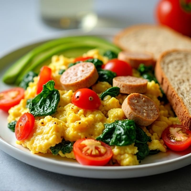 Egg White and Turkey Sausage Scramble with Spinach and Tomatoes