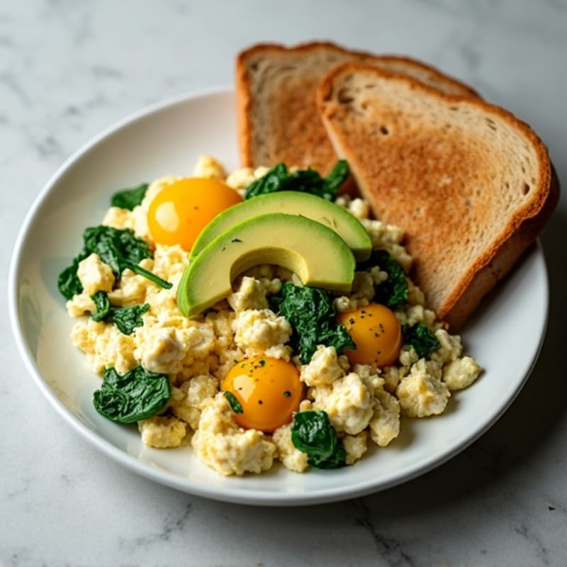 Chicken Egg White Scramble with Spinach and Cottage Cheese