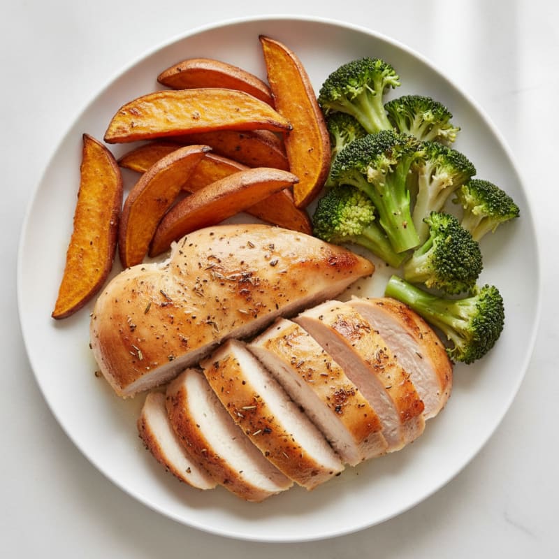 Herb-Roasted Rotisserie Chicken with Sweet Potato and Broccoli