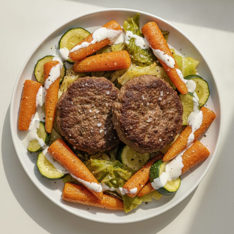 Hamburger Patties with Roasted Vegetables
