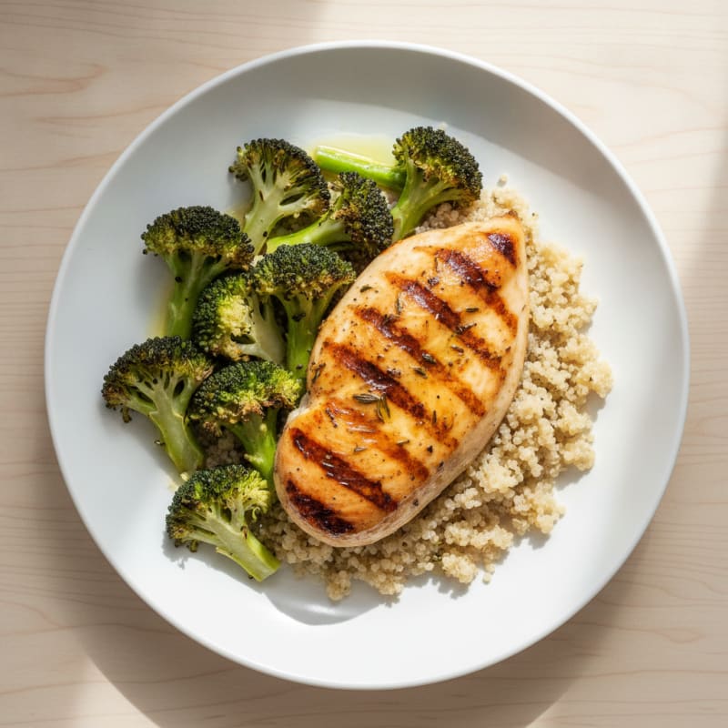 Grilled Chicken Breast with Quinoa and Roasted Broccoli