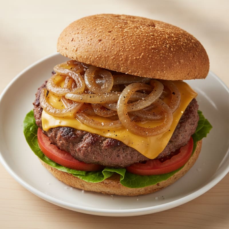 Classic Beef Burger with Caramelized Onions