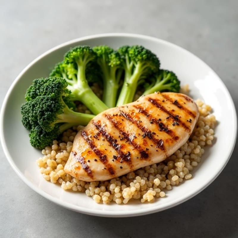 Grilled Chicken Breast with Quinoa and Roasted Broccoli
