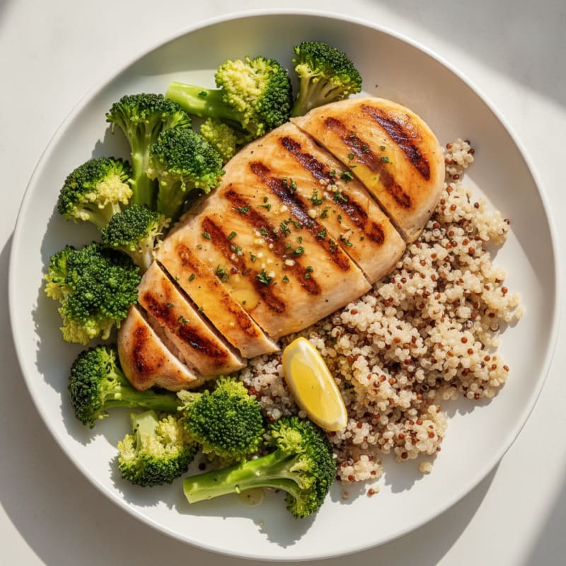 Grilled Chicken Breast with Quinoa and Steamed Broccoli