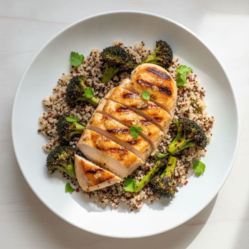 Grilled Chicken Breast with Quinoa and Roasted Broccoli